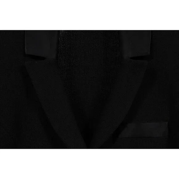 St. John Evening Womens Ribbed Coat US 2 Black Satin Knit Jacket Blazer